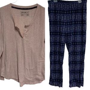 Eddie Bauer Women's Henley Top and Bottoms Pajama Set Size Large